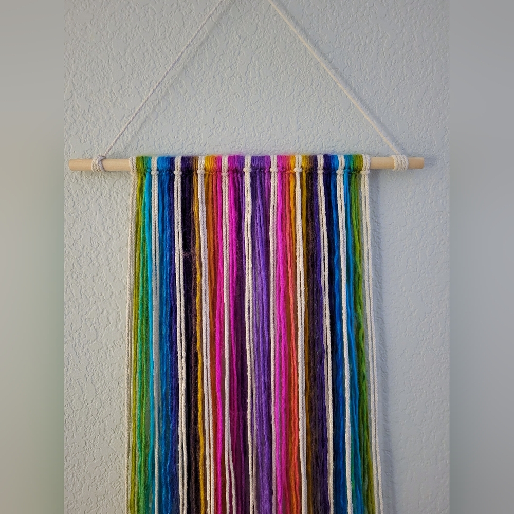 handmade ombre rainbow macrame & yarn wall art hanging